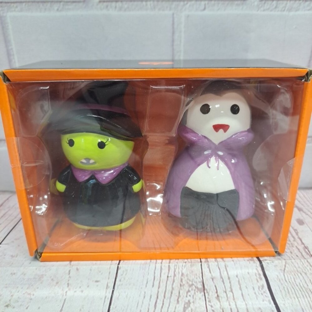 Halloween Salt & Pepper Shakers Ceramic Witch Vampire New In Box